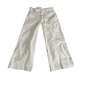 HUDSON Wide Leg Cropped Jeans White Denim Belted Utility Size 14 34